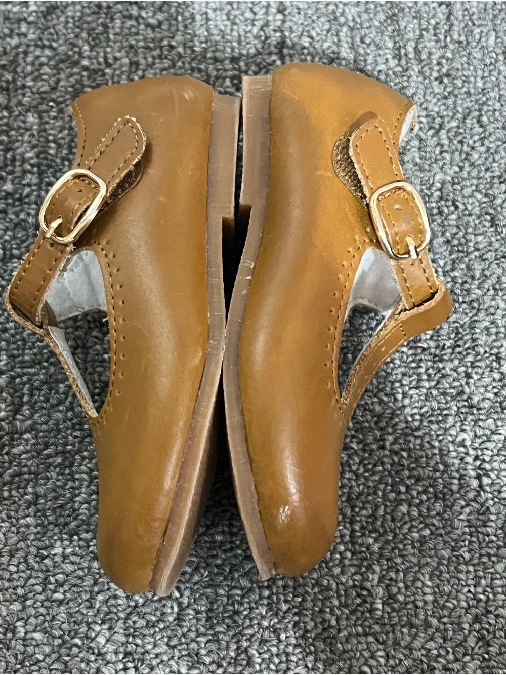 L'Amour Girls' T-Strap Mary Jane Shoes Leather Brown Size 6